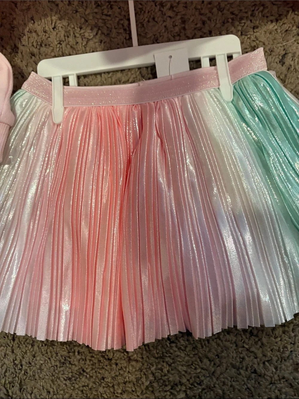 Grinch Pink sweatshirt Top with Mint /pink Iridescent Pleated Skirt